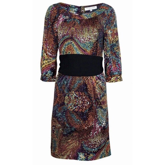Trina Turk Silk A-line Geometric Mosaic Tie Multi Colored Dress Women’s Size 2 - Picture 1 of 6